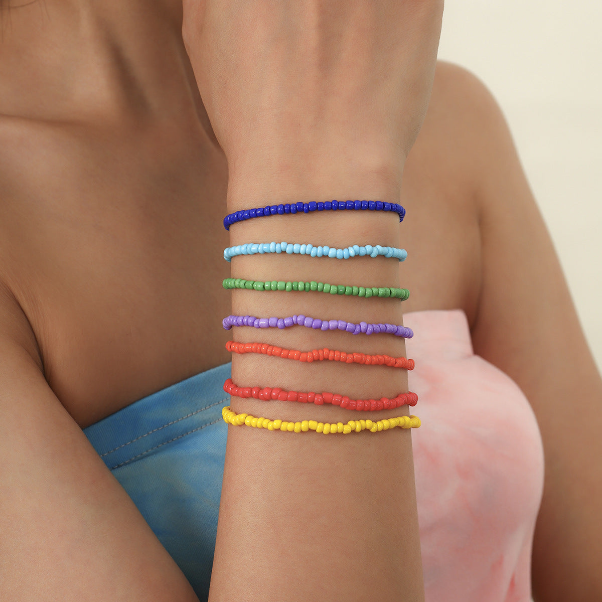 Juego de collar con cuentas Miyu trenzadas de colores arcoíris bohemio vintage con cuentas redondas geométricas para mujer
