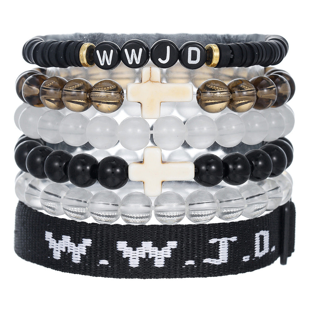 WWJD Letter Cross Turquoise Natural Stone Handmade Bracelet Unisex
