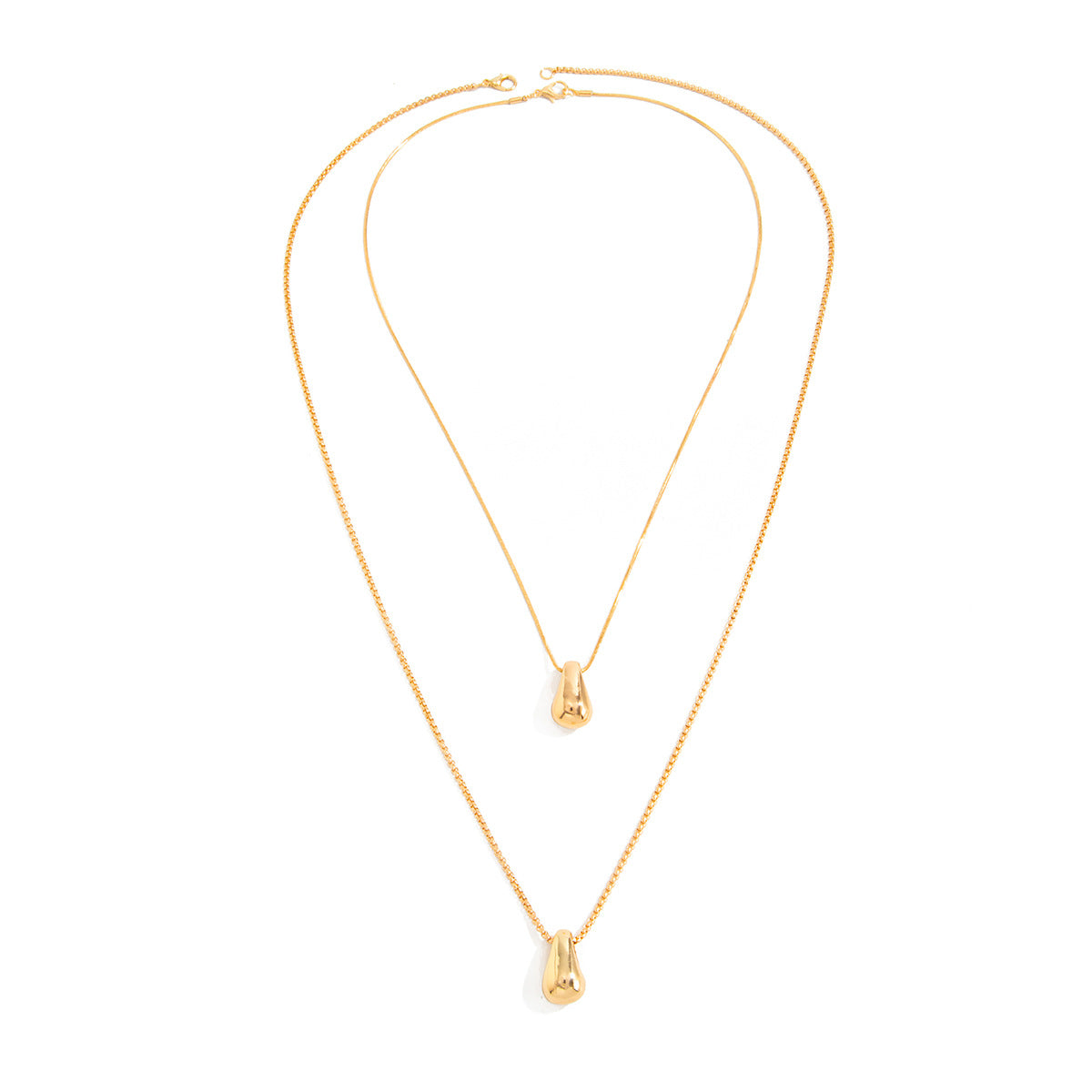 Minimalist Luxury Teardrop Geometric Zinc Alloy Plated Pendant Necklace Double Layer Cable Chain for Women