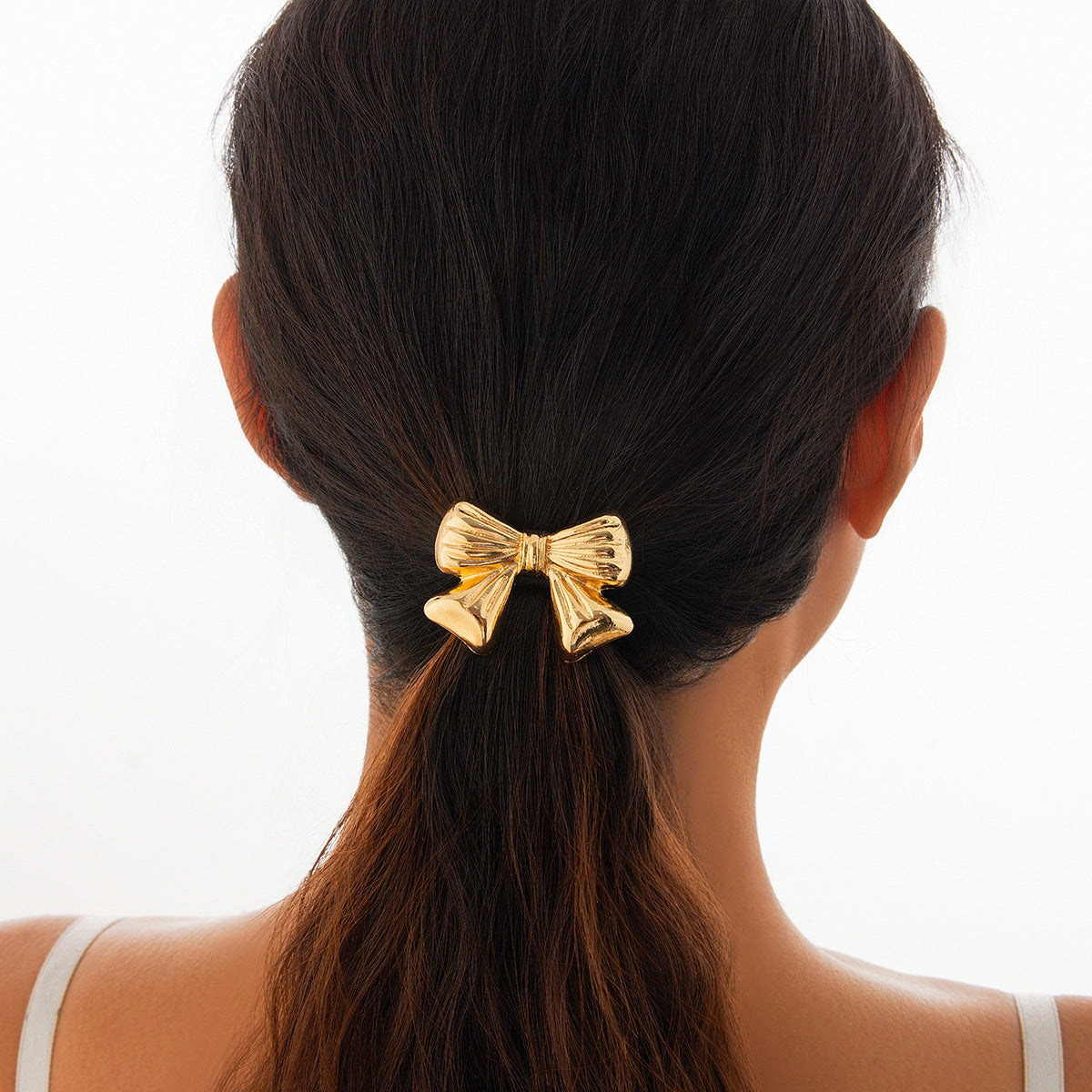 Minimalist Floral Bow Metal Hair Tie with High Elasticity Alloy Band for Women