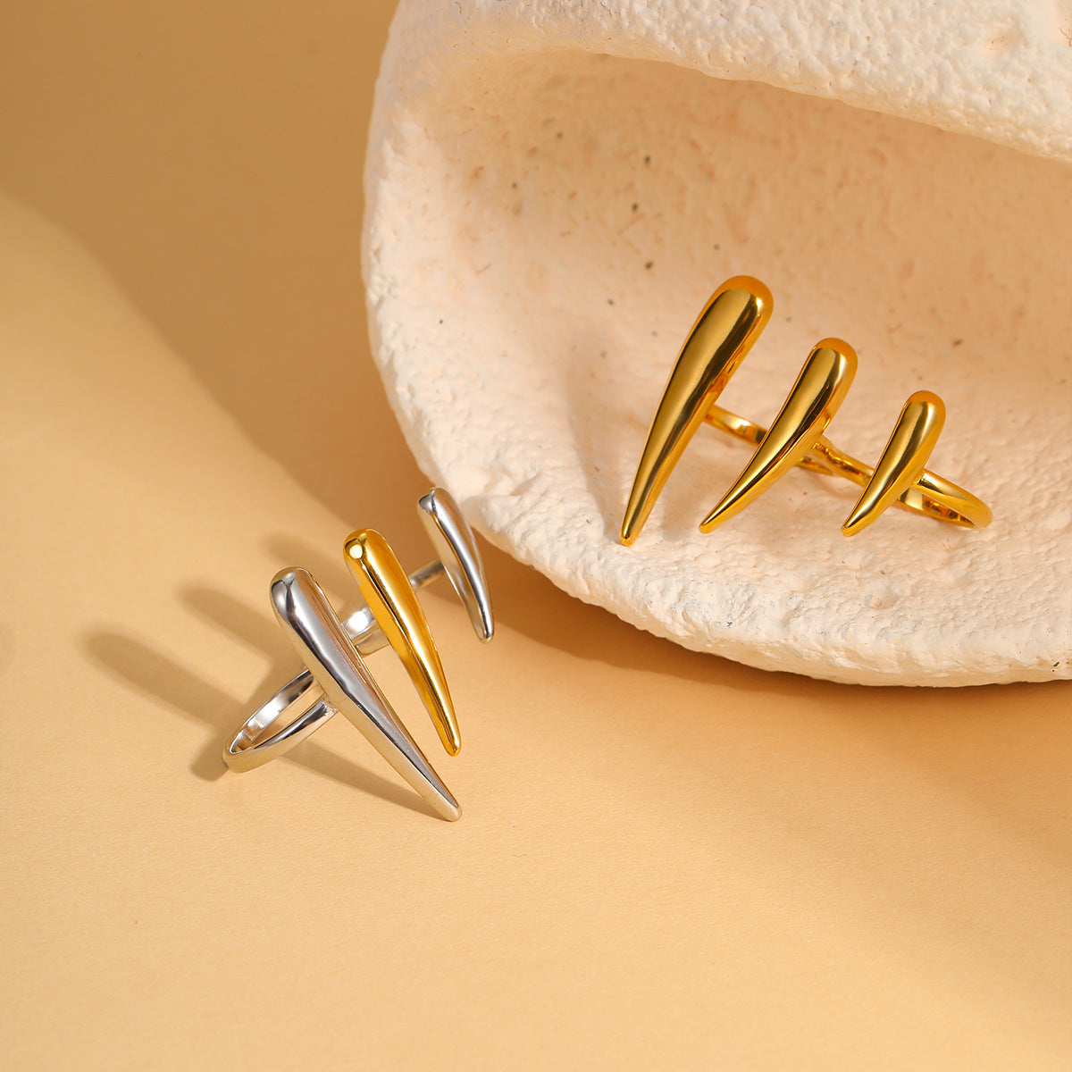 Minimalist Titanium Steel Geometric Adjustable Ring with Gold and Silver Plated Finish for Women