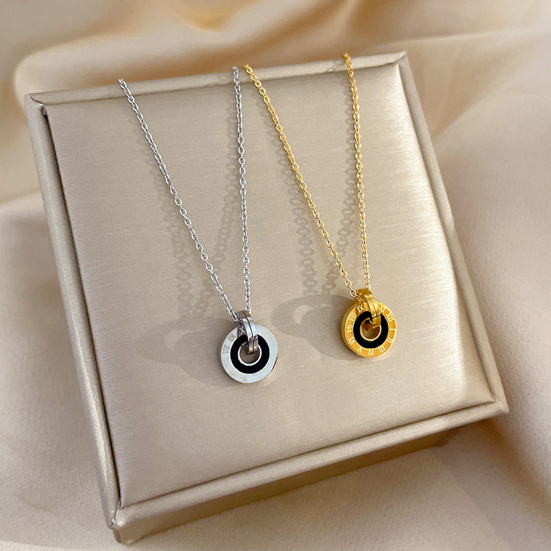 Collar Cadena Minimalista Unisex de Acero Titanio con Colgante Redondo Geométrico Estilo Floral