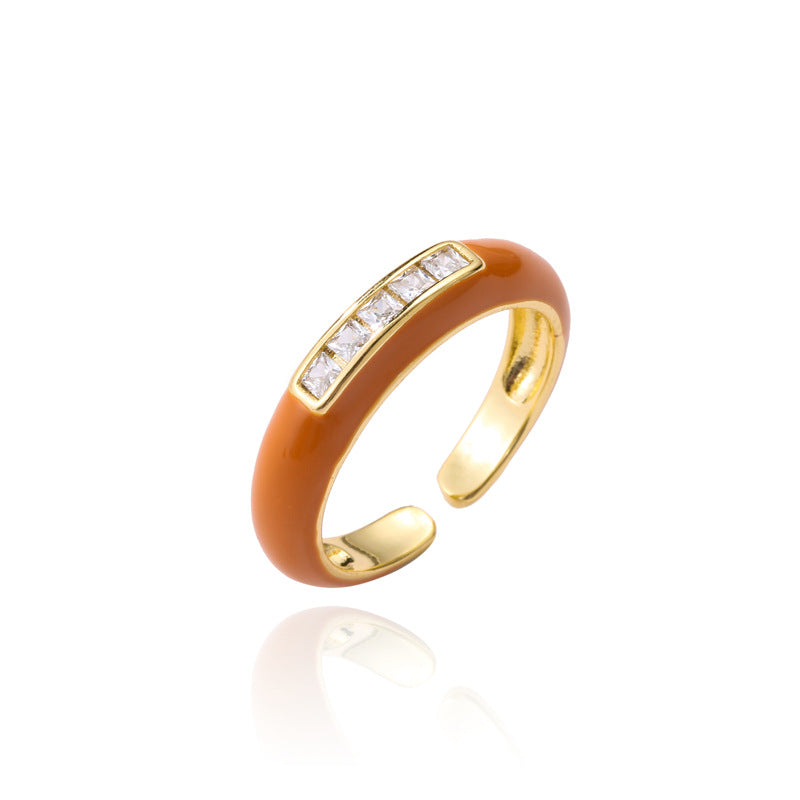 18K Gold Drip Oil Geometric Brass Micro-inlay Cubic Zirconia Ring for Women