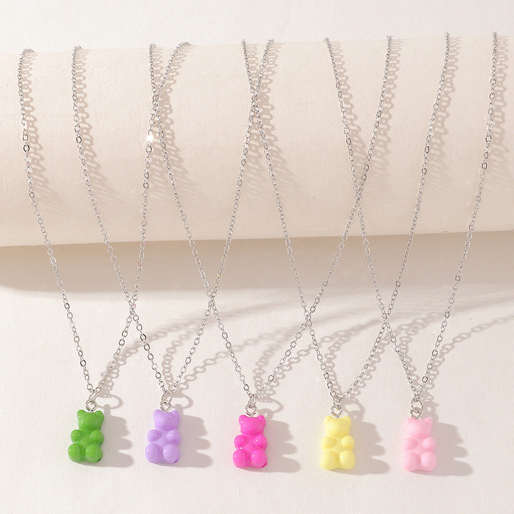 Collar de resina con forma de oso lindo estilo bohemio para niños con cadena de serpiente