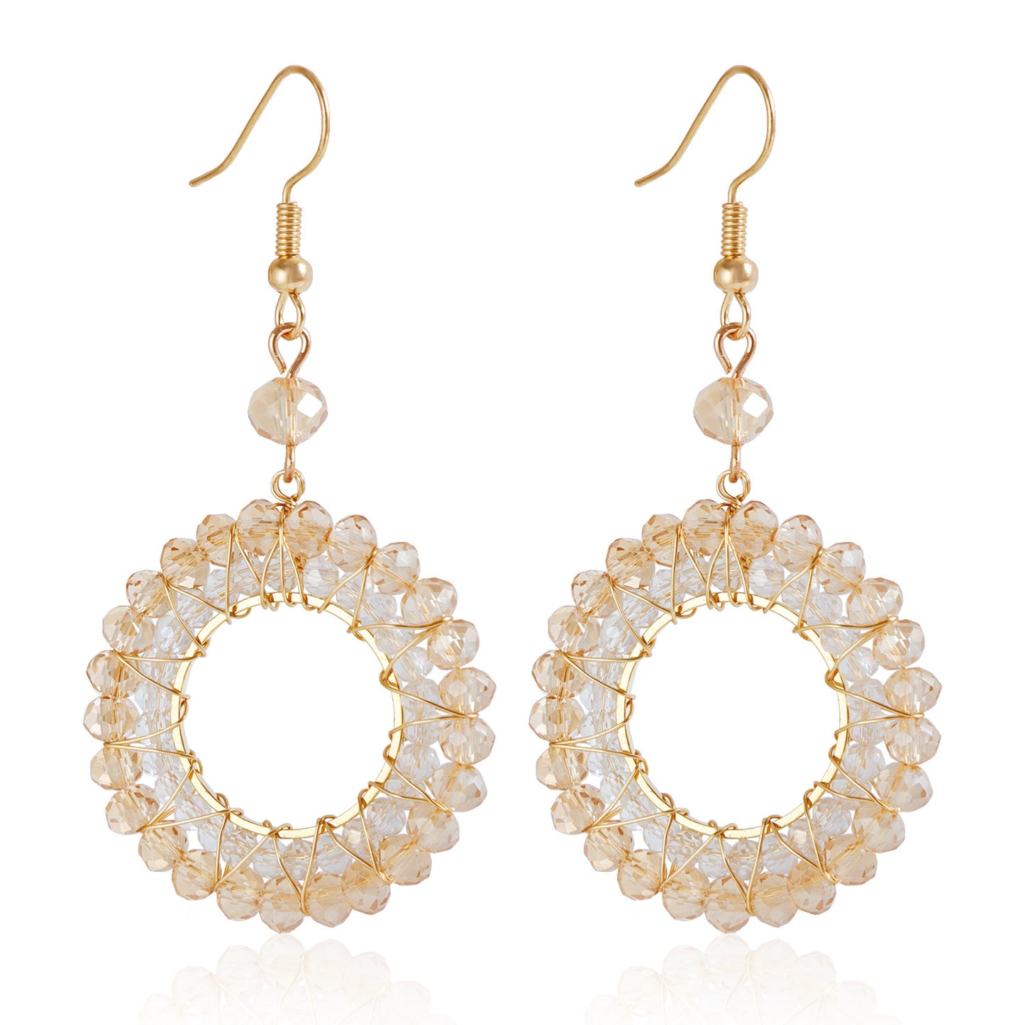 Pendientes de aro tejidos de cristal coloridos para mujer con forma geométrica y acabado galvanizado