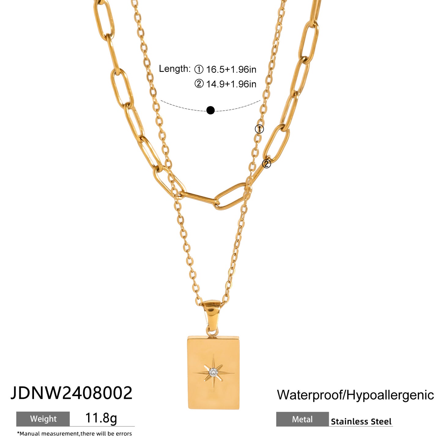 Collar con colgante doble geométrico minimalista de estrella hueca cuadrada de acero inoxidable con acabado chapado para mujer