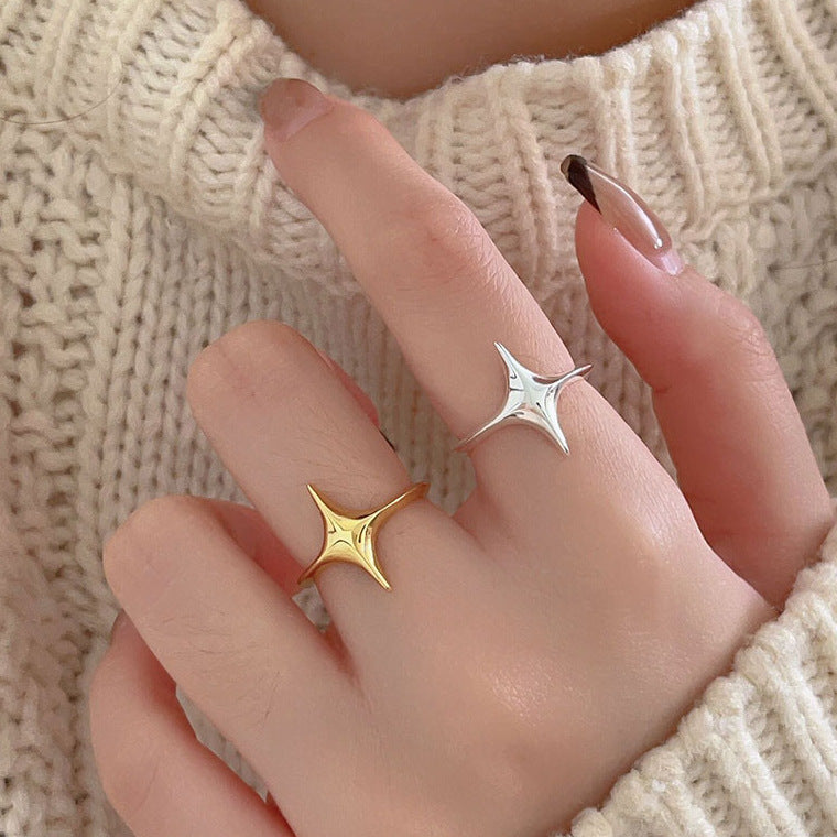 Minimalist Heart-Shaped 925 Sterling Silver Adjustable Ring with Beveled Square Accent and Polished Finish