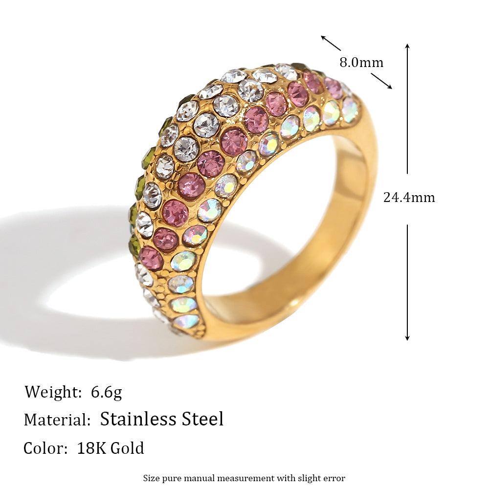 Vintage Geometric Stainless Steel Ring with 18K Gold Plating and Irregular Curved Surface for Women