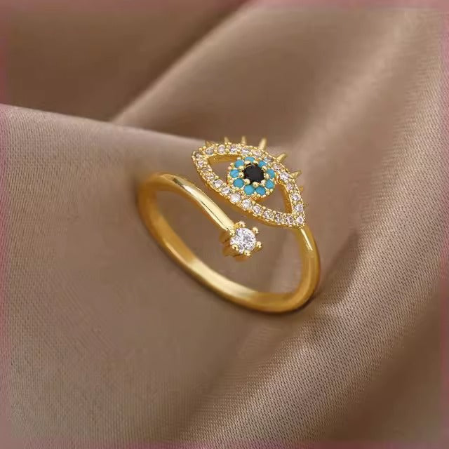 Minimalist Evil Eye Ring for Women in Copper with Plated Finish Blue Eye Design