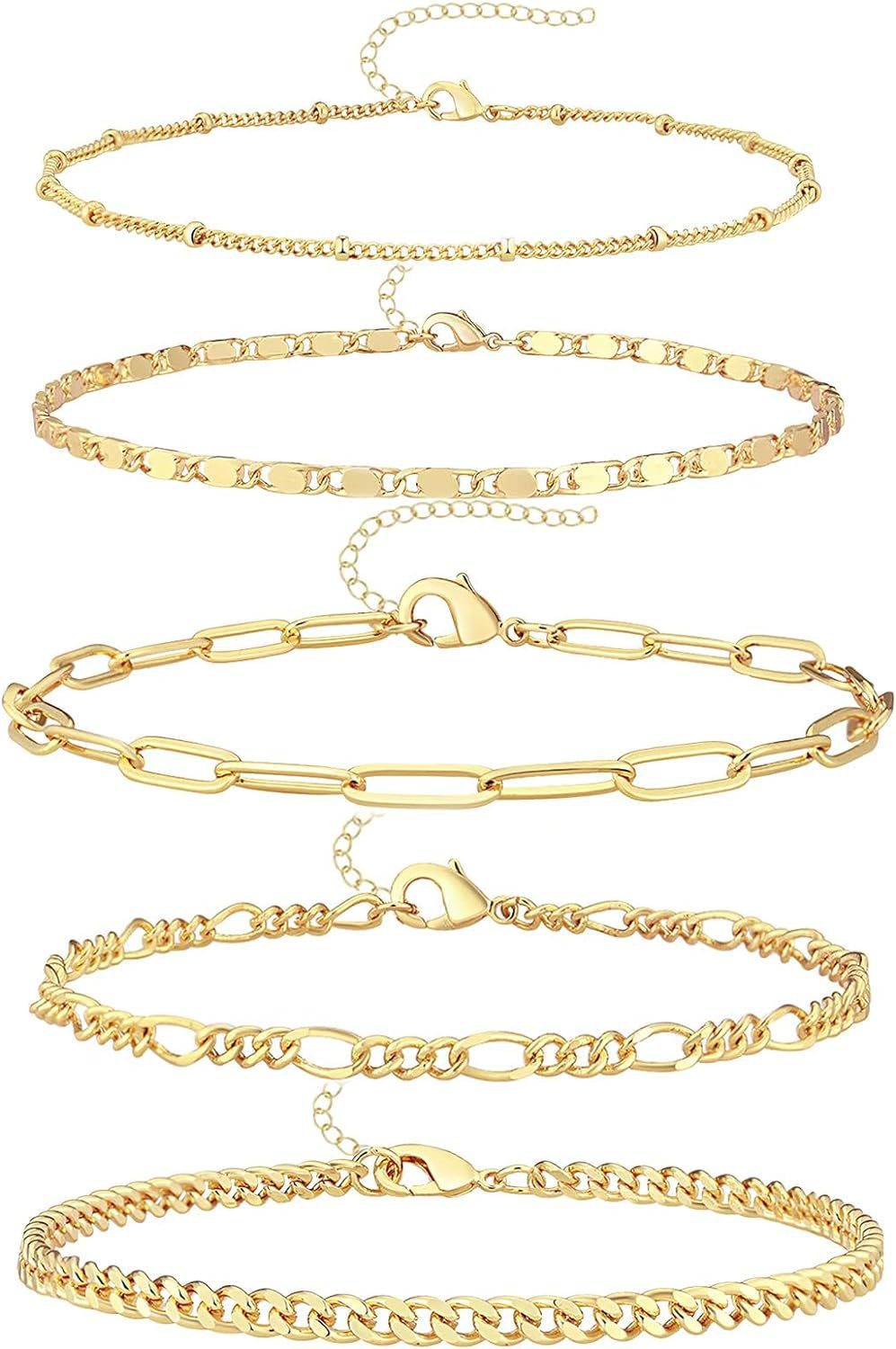 Bohemian Minimalist Geometric Plated Alloy Cuban Link Chain Pearl Bracelet Set for Women