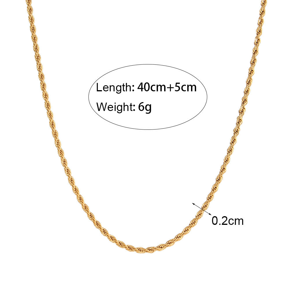 Minimalist Elegant Geometric Stainless Steel Gold Plated Rope Chain Necklace for Women