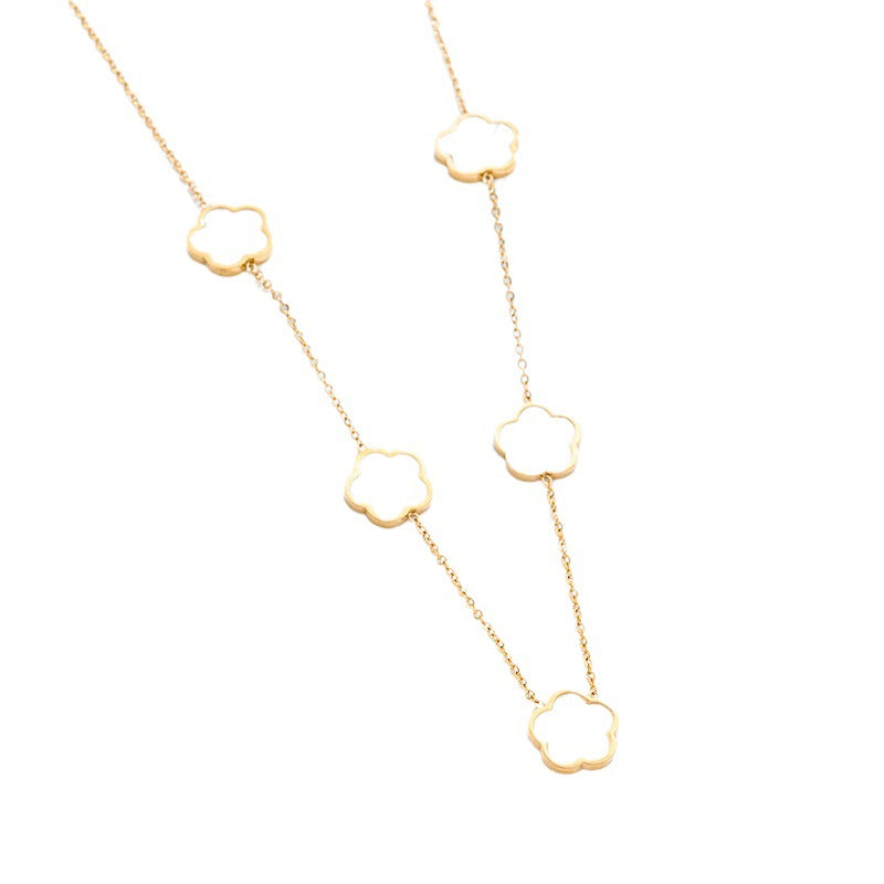 Luxury Minimalist Floral Five-Petal Pendant Necklace Set with Titanium Steel Chain and Mother-of-Pearl Inlay for Women