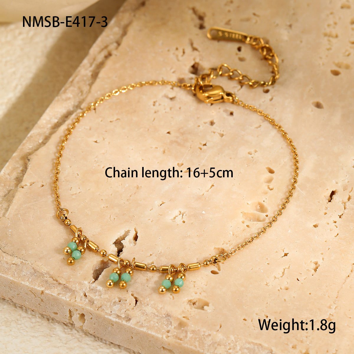Braccialetto Minimalista Geometrico in Acciaio Inossidabile con Placcatura in Oro 18K e Dettagli in Pietre Naturali e Perle