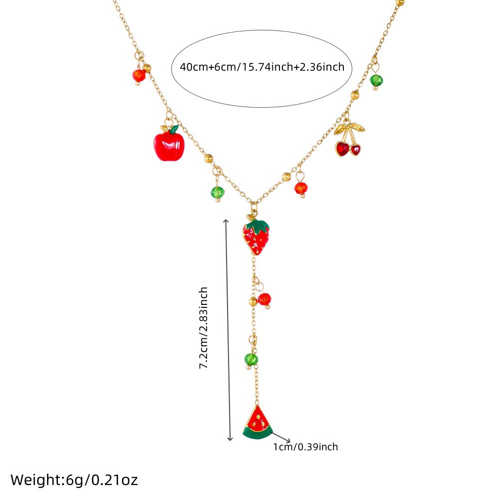Casual Drip Oil Plated Stainless Steel Fruit Pendant Necklace for Women