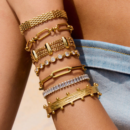 Bracciale geometrico placcato in acciaio inossidabile da donna con strass, gioiello di lusso ipoallergenico
