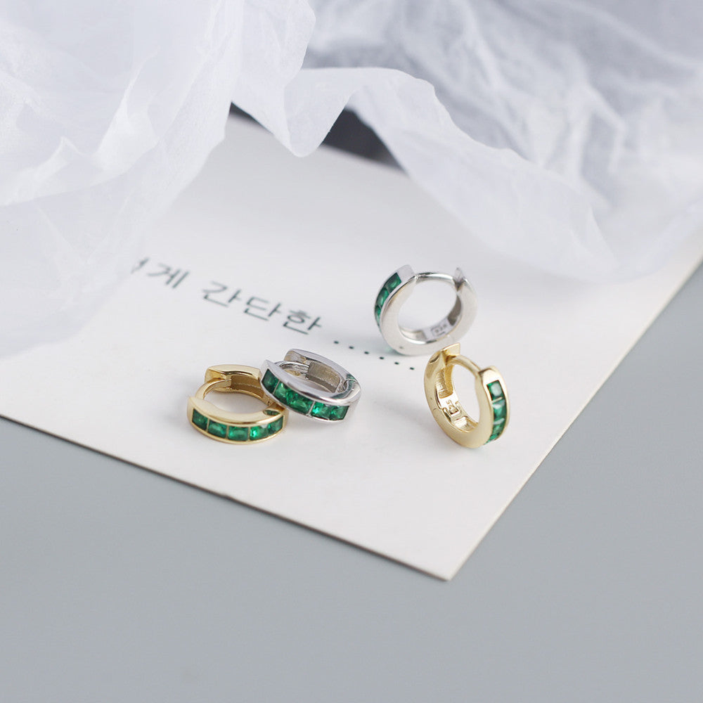 Minimalist 925 Sterling Silver Square Geometric Cubic Zirconia Inlay Hoop Earrings