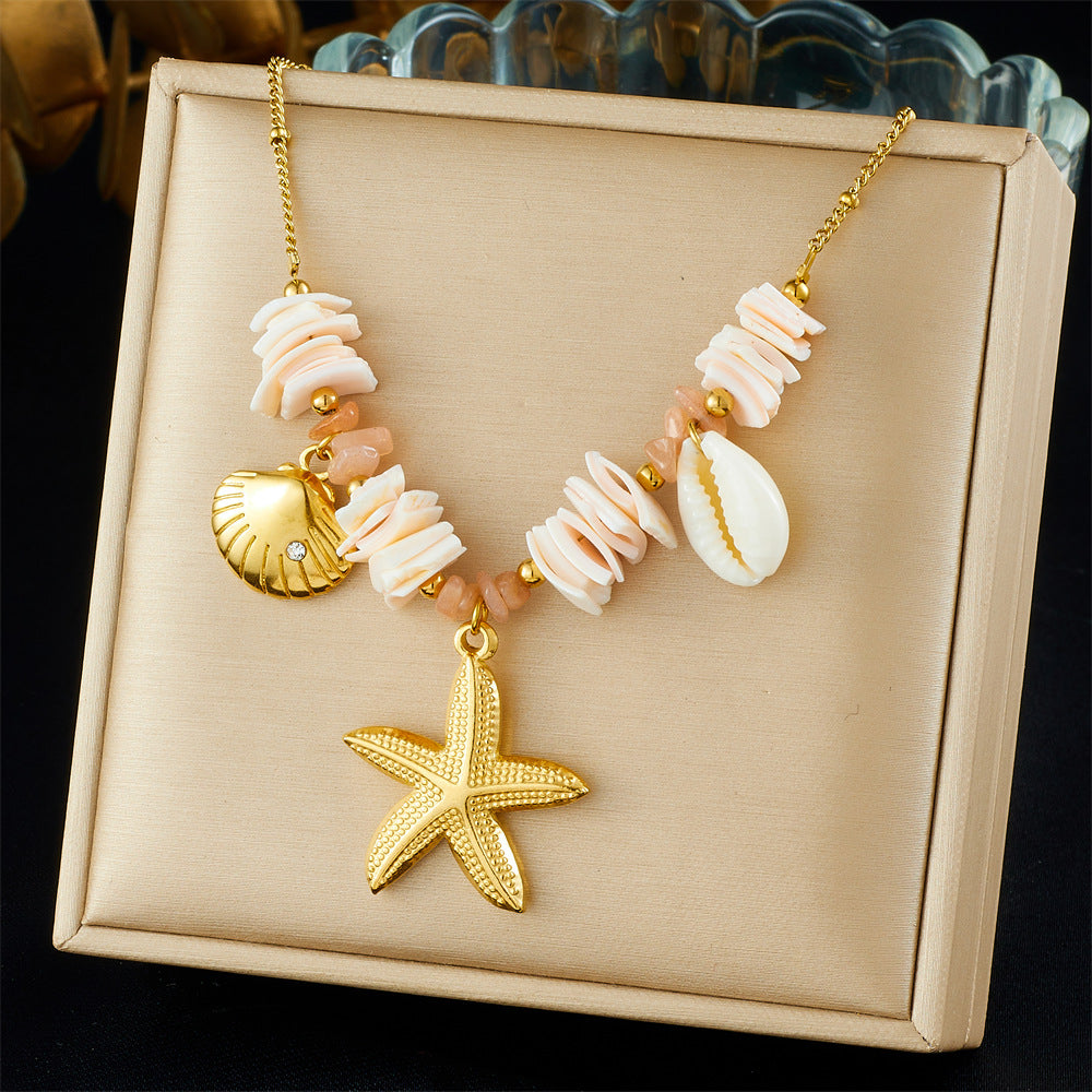 Chic Stainless Steel Starfish Shell Pendant Necklace for Women