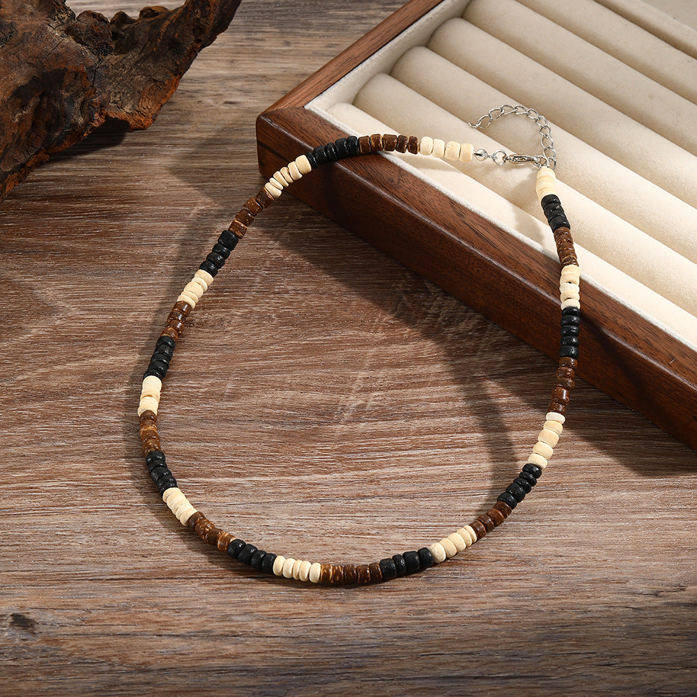 Geometric Wood Beaded Necklace Unisex