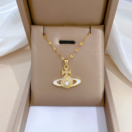 Collana con ciondolo a luna geometrico minimalista in acciaio al titanio con finitura smaltata da donna e uomo