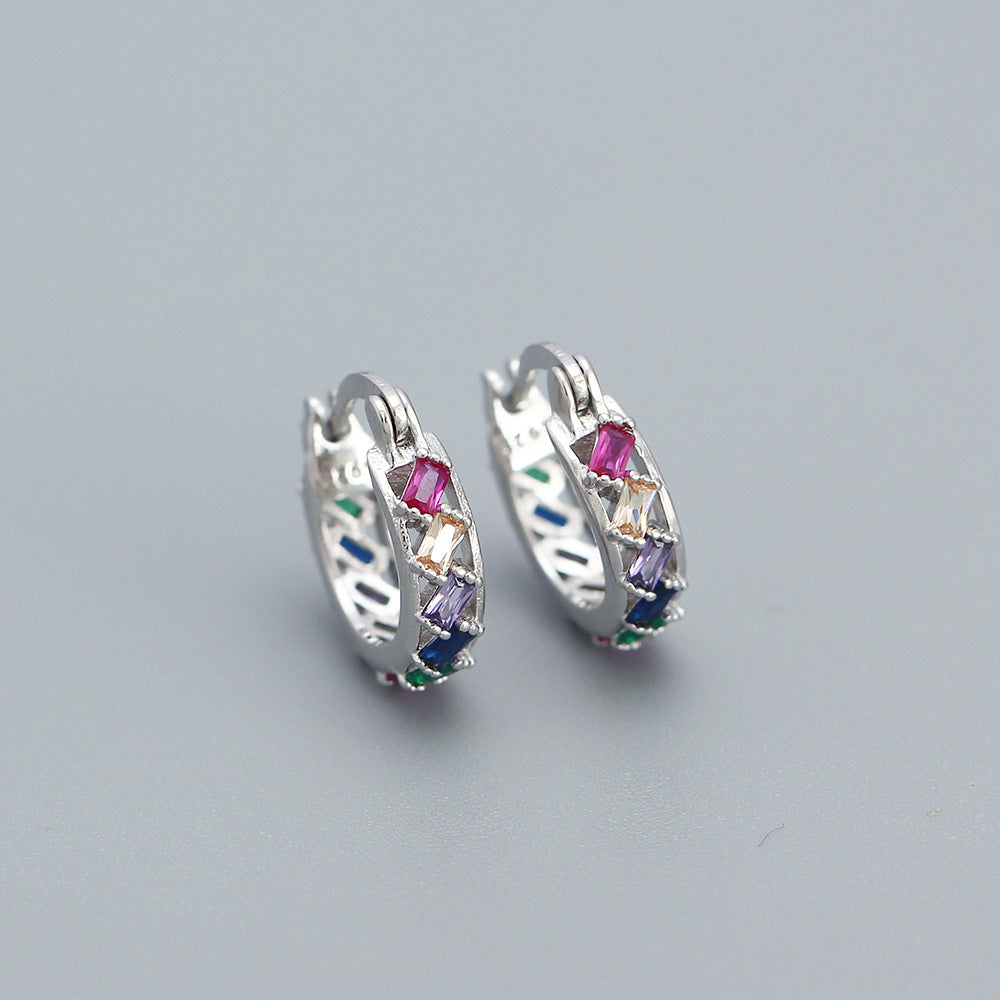 Orecchini a cerchio da donna in argento Sterling 925 minimalisti con zirconi cubici quadrati geometrici