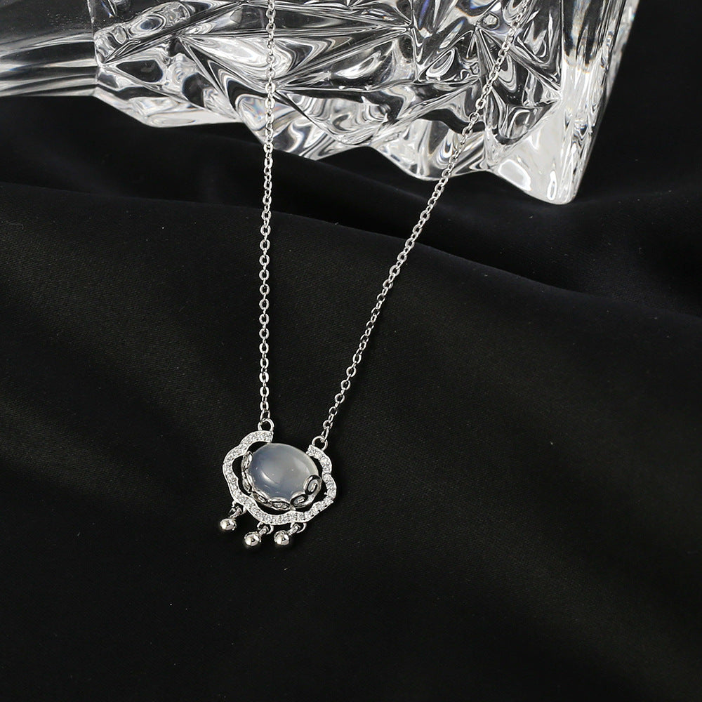 Chinese Style Cloud and Ruyi Peace Lock Pendant Necklace in Titanium Steel with Gold Plating on O-Chain for Women