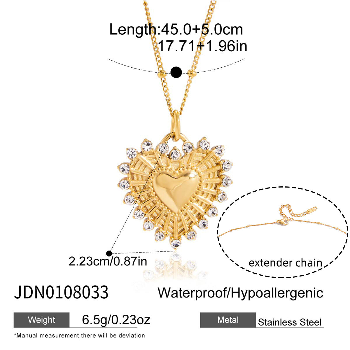 Elegant Heart Rhinestone Inlaid Titanium Steel Plated Necklace for Women