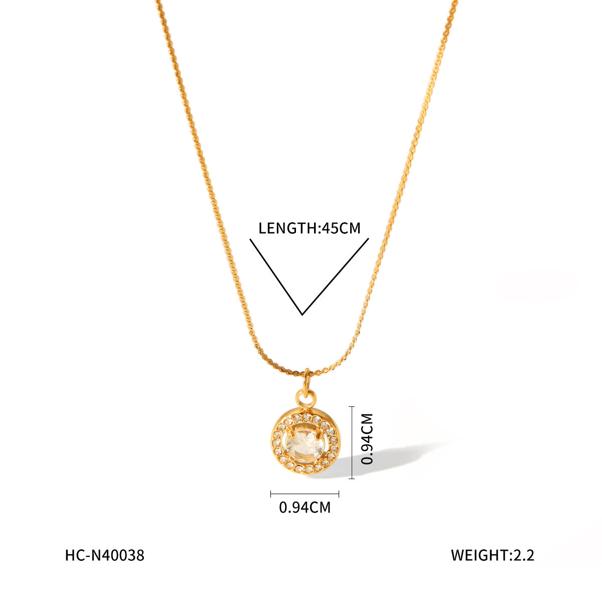 Fashion Ins Style 18K Gold Plated Geometric Heart Stainless Steel Necklace for Women with Rhinestone Inlay