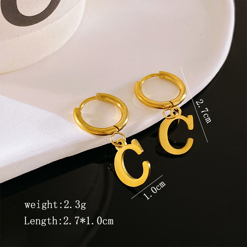 Minimalist Luxury Letter Brass Plated Earrings with Stainless Steel Posts for Women