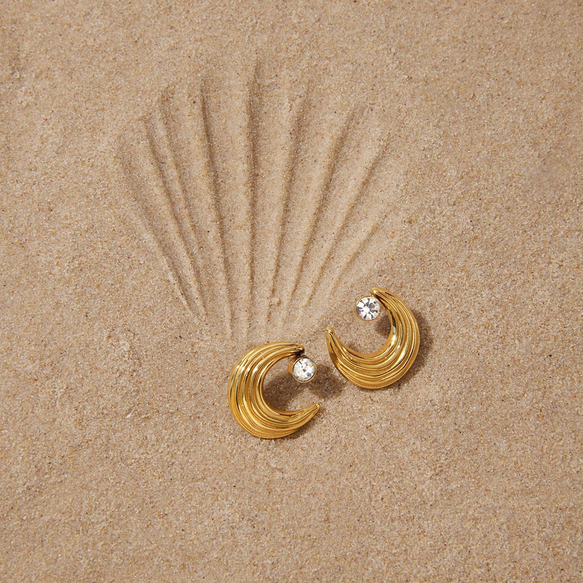 Elegant Moon Rhinestone PVD Stainless Steel Stud Earrings for Women