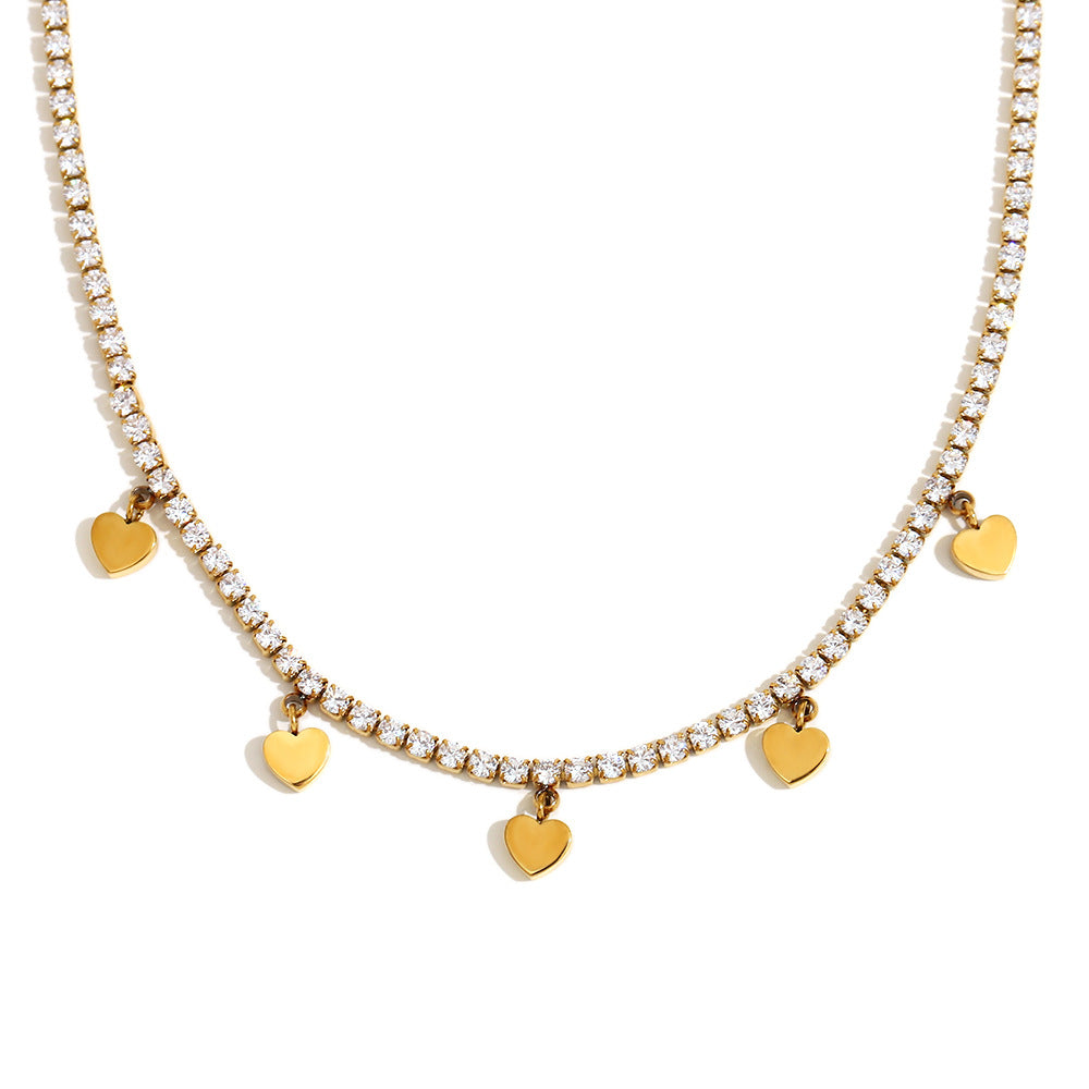 Set collana e bracciale pendente a croce a goccia minimalista in acciaio inossidabile con placcatura in oro 18 carati e accenti di zircone da donna