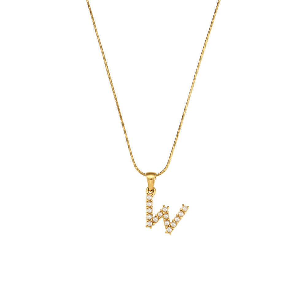 Fashionable Letter Pendant Necklace for Women Stainless Steel with 18K Gold Plating on Thin Snake Chain