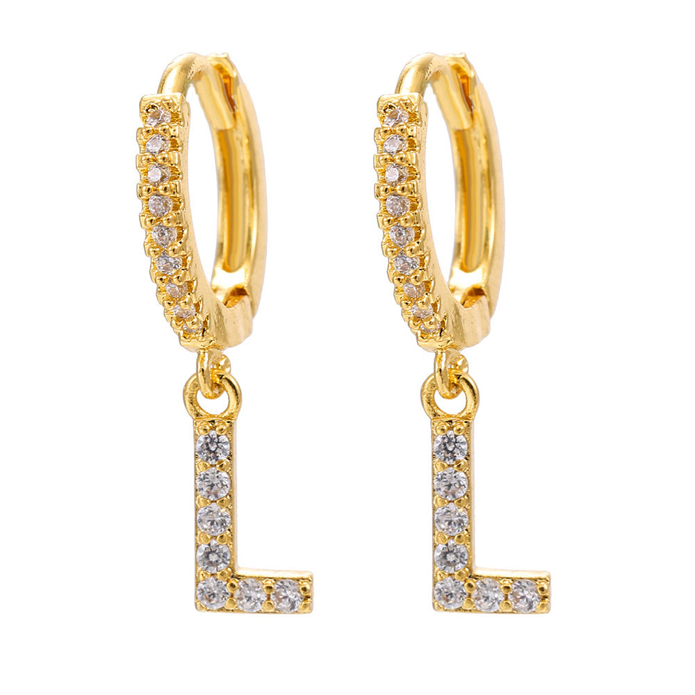 Elegant Gold Plated Letter Cubic Zirconia Inlay Brass Earrings