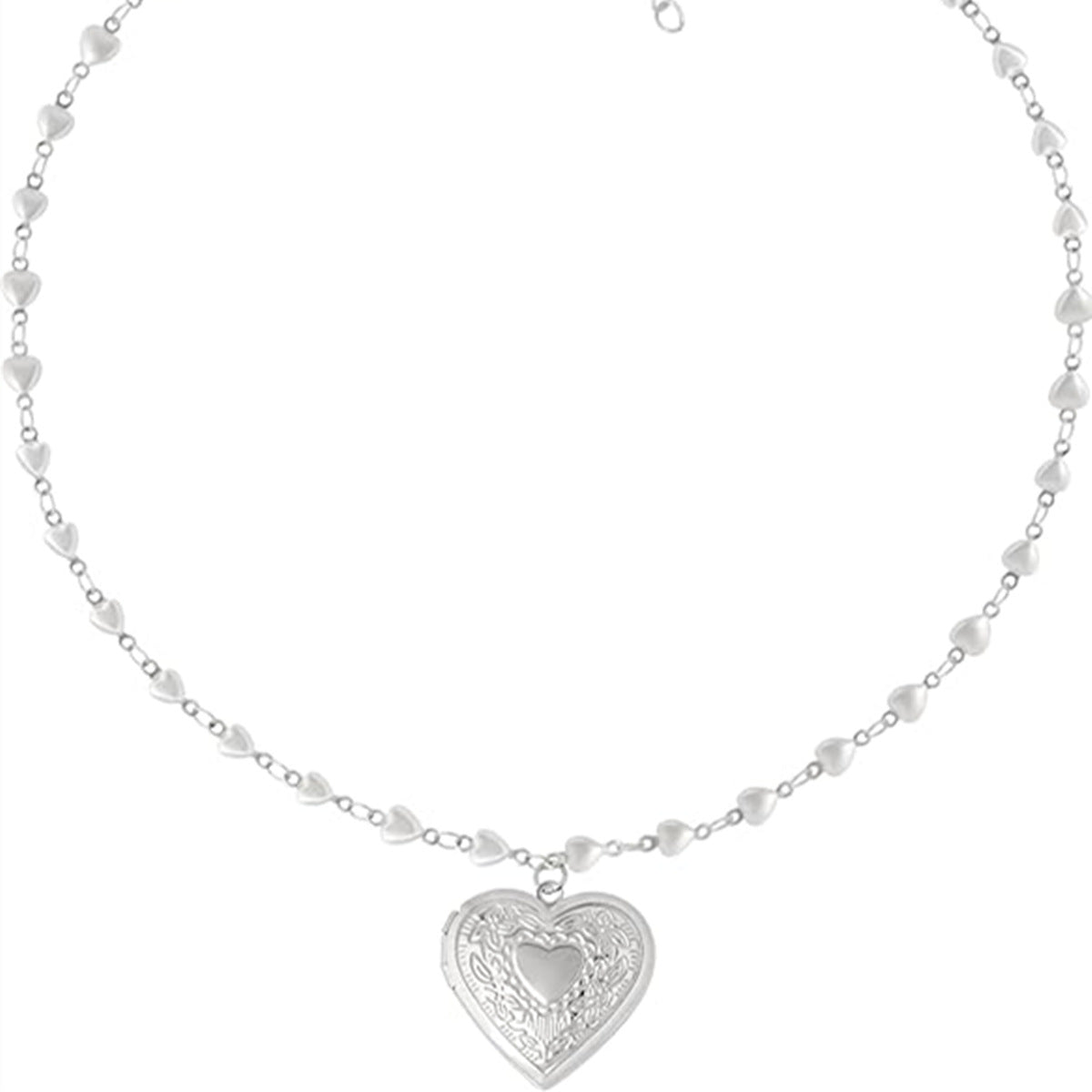 Retro Heart-Shaped Stainless Steel Pendant Necklace with Polished Titanium Steel Locket for Women