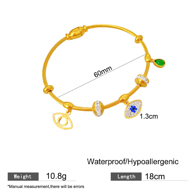 Luxury Geometric Evil Eye Cubic Zirconia Plated Titanium Steel Bracelet with Magnetic Clasp