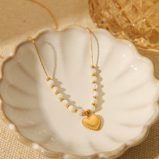 Collana Pendente Minimalista a Cuore in Acciaio Inox con Charm in Acciaio al Titanio, Finitura Galvanizzata, Delicata Catena per Clavicola da Donna