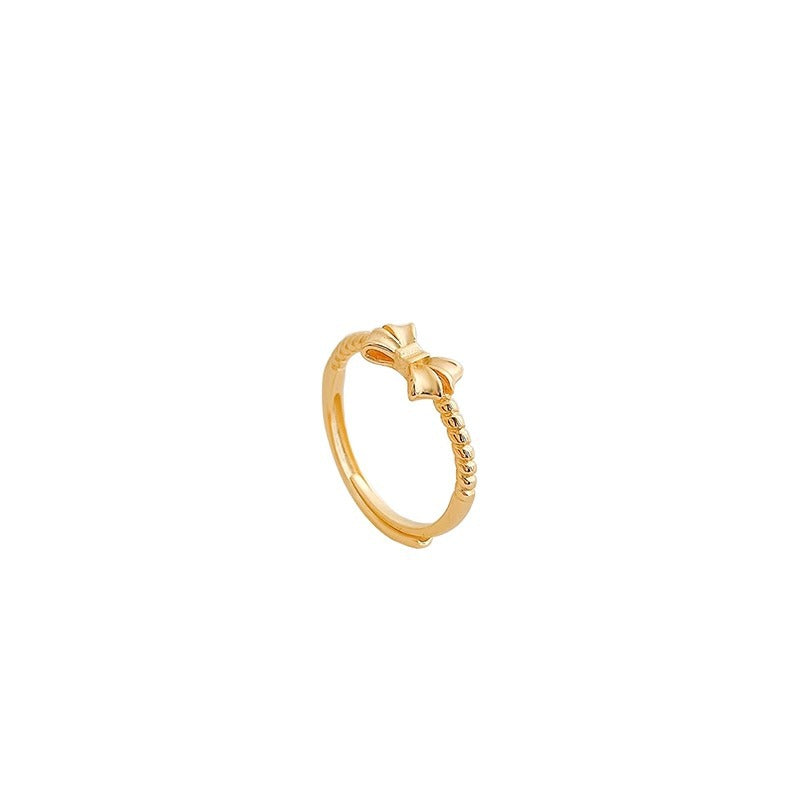 Anello Minimalista Regolabile con Fiocco da Donna in Acciaio al Titanio con Finitura Galvanizzata