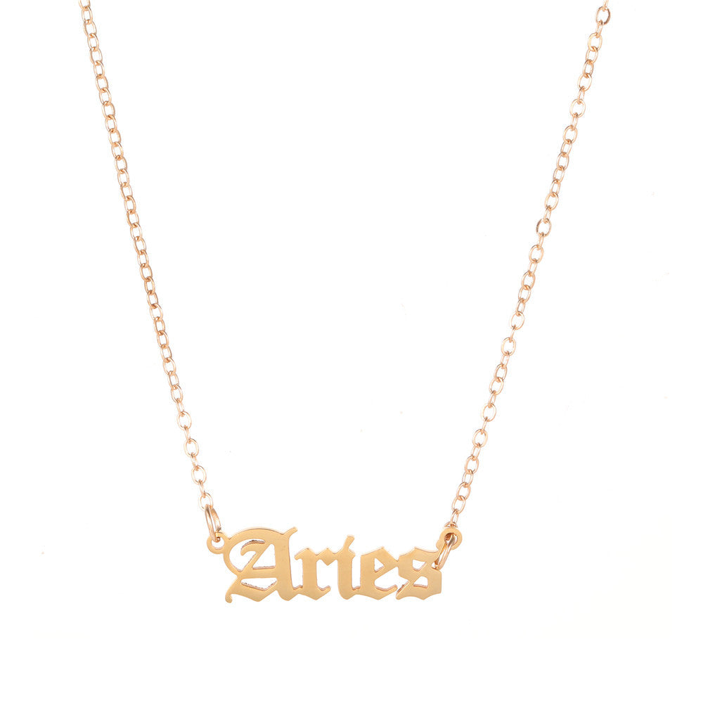 Minimalist Stainless Steel Teardrop Zodiac Letter Necklace for Unisex