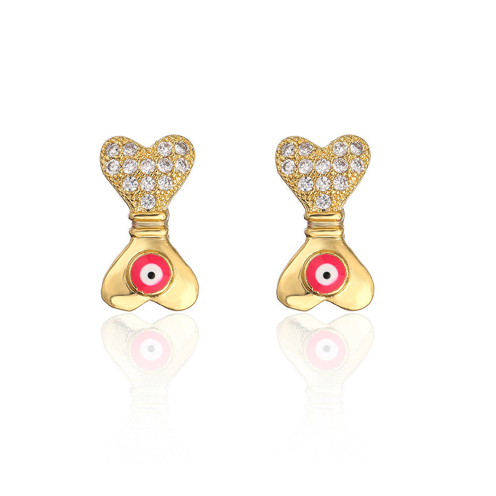 Minimalist Geometric Animal Stud Earrings in Copper with 18K Gold Plating and Enamel Finish with Zirconia Inlay