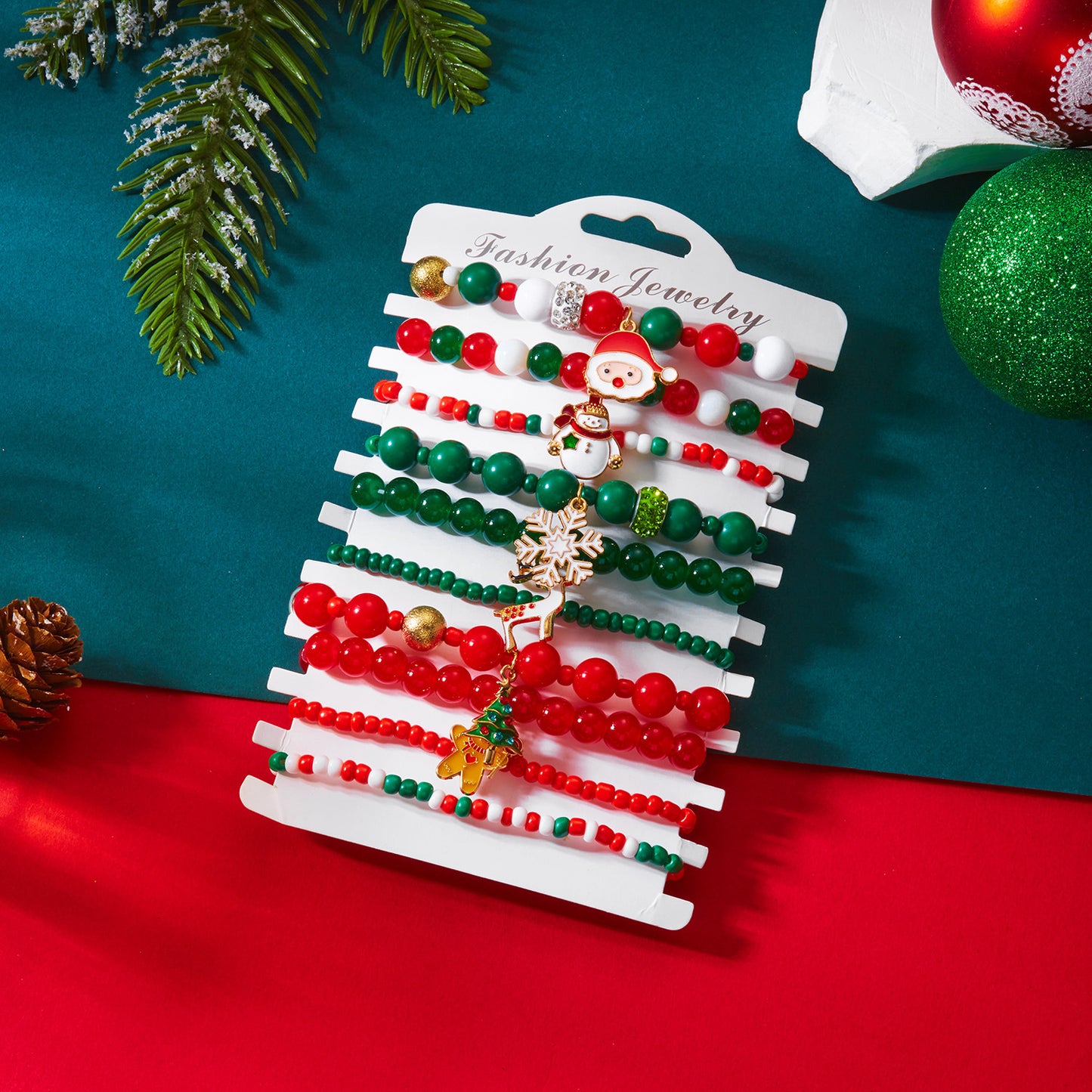 Handmade Polymer Clay Christmas Bracelet with Santa Claus Pendant and Letter Charms, Zinc Alloy, Festive Holiday Jewelry for Women