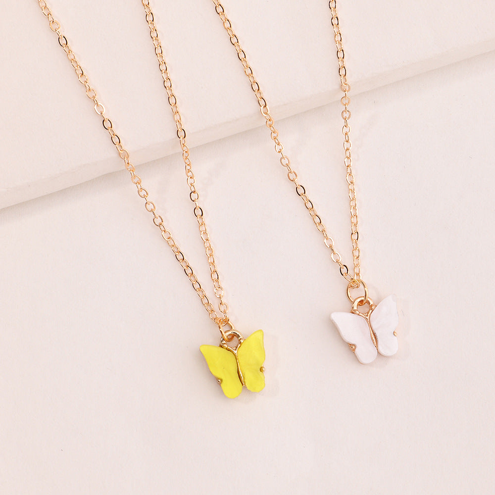 Conjunto de collar con colgante de mariposa minimalista para niñas, cadena de caja de aleación con detalles micro-pavé, joyería ajustable para clavícula