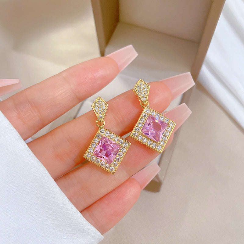 Geometric Stud Earrings for Women with Plated Copper Design, Elegant Long Tassel Drop Earrings, Sweet Style Jewelry