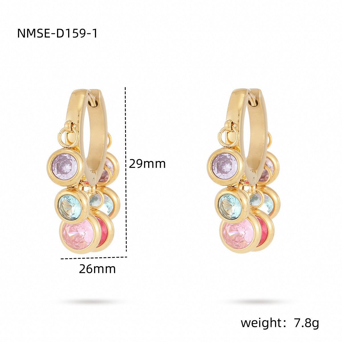 Orecchini da donna alla moda e minimalisti in acciaio inossidabile a forma geometrica rotonda con placcatura in oro sottovuoto 18K e intarsio di strass