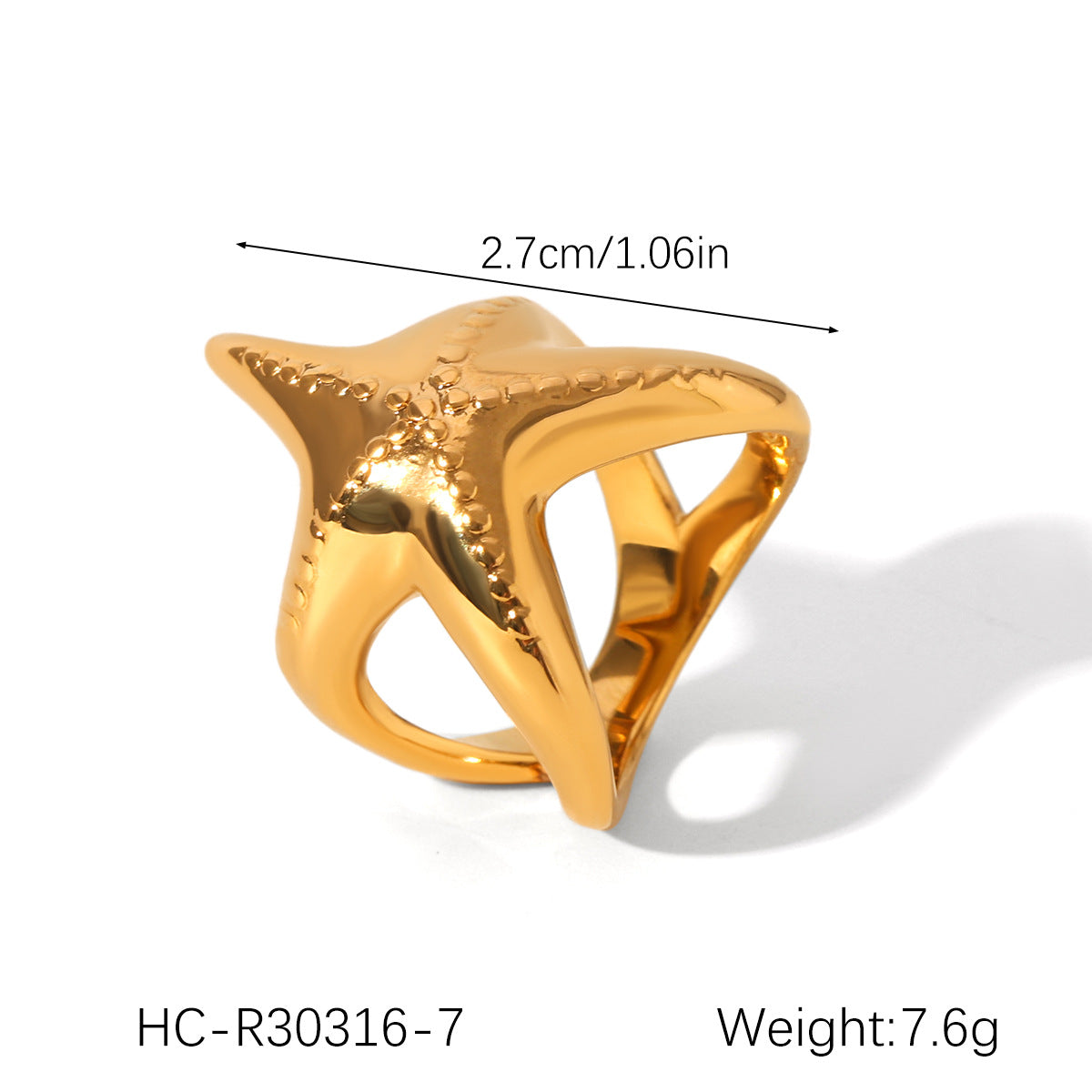 Anello da donna in acciaio inossidabile placcato oro 18 carati con stella marina stile oceano, gioielli geometrici con fusione animale