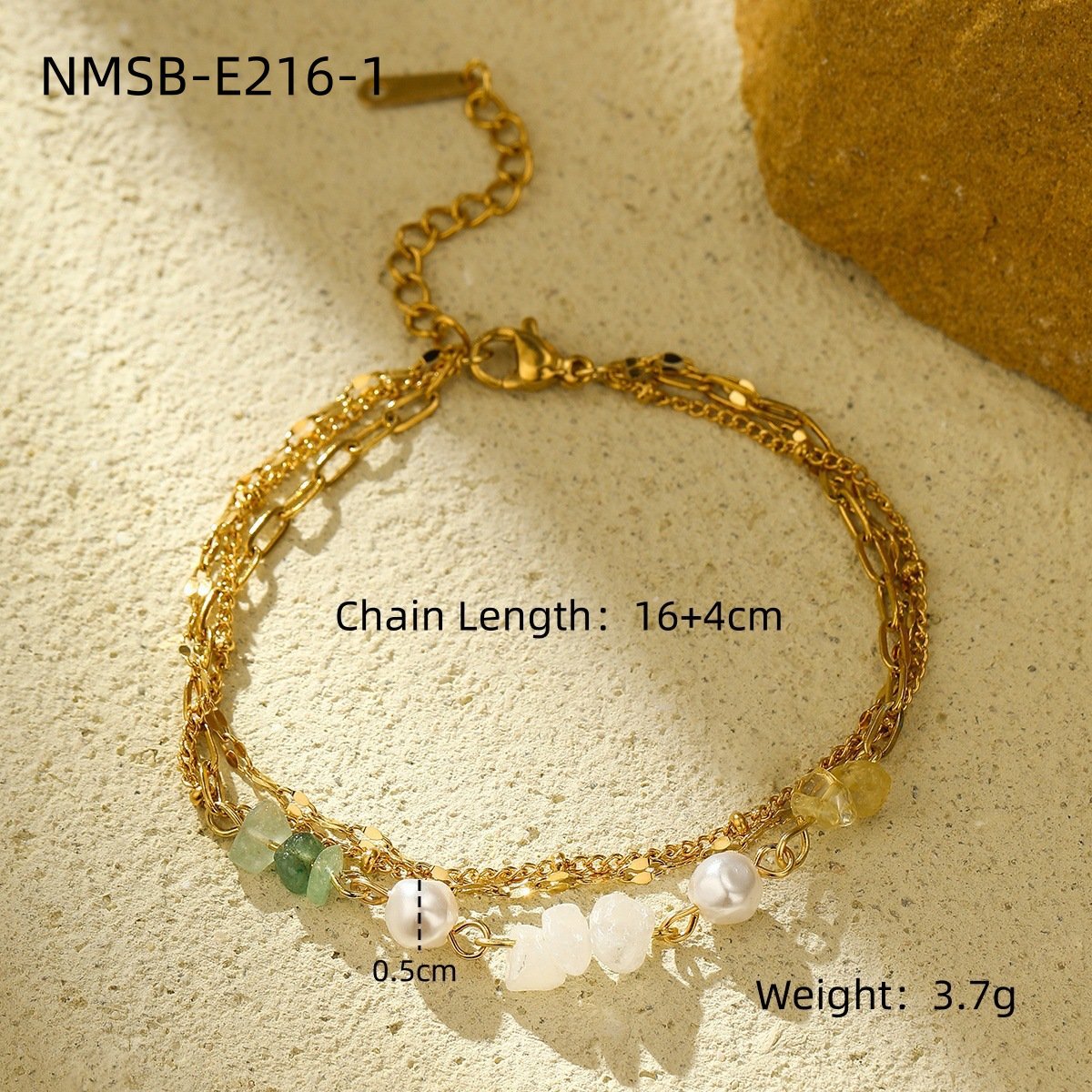 Pulsera de girasol y corazón de moda para mujer con acero inoxidable bañado en oro de 18K y cuentas de perlas