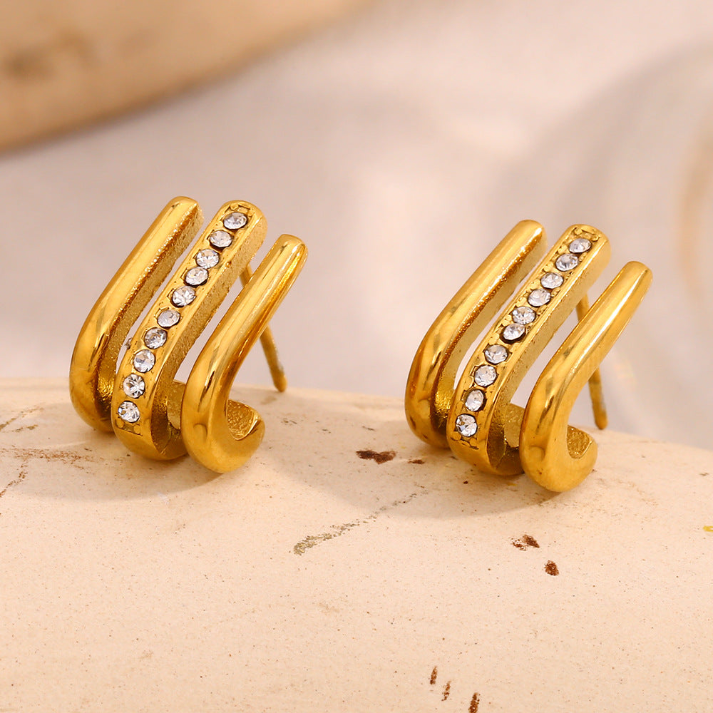 Orecchini alla Moda Geometrici in Acciaio Inossidabile con Placcatura in Oro 18K e Strass per Donna