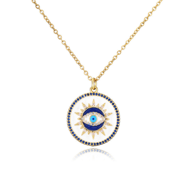Collana con ciondolo a Occhio di Allah geometrico minimalista da donna in rame con smalto e incastonatura a micro-pavé su catena a O