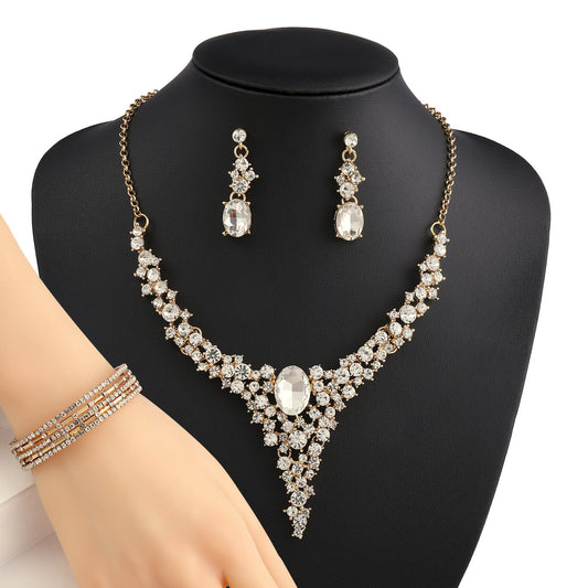 Fashionable OL Style Heart Teardrop Bell Pendant Necklace Set with Rhinestone Inlay and Gold Plated Alloy on O-Chain for Women