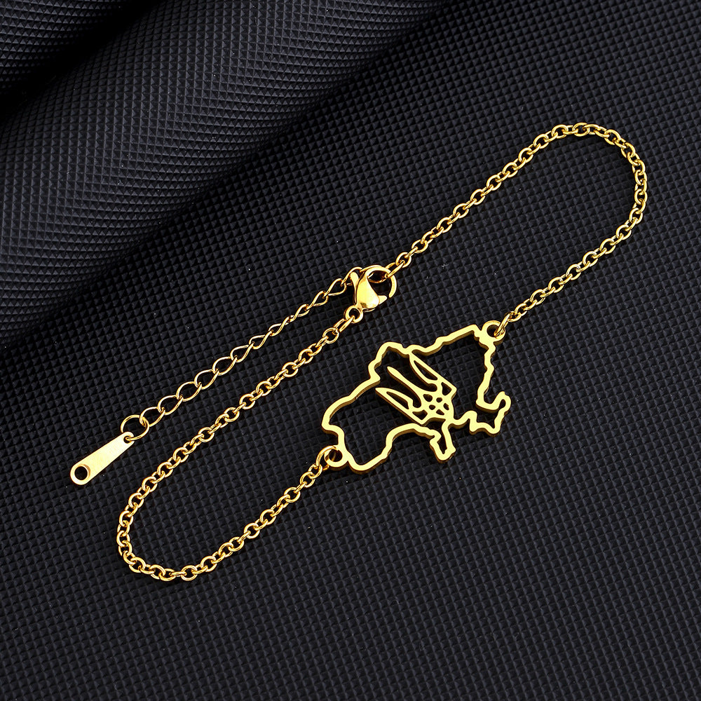 Bracciale con Pendente Geometrico in Acciaio Inossidabile Stile Etnico da Donna con Finitura Galvanizzata