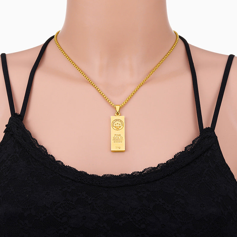 Collana con Pendente Minimalista Geometrico in Acciaio al Titanio Placcato Oro su Catena Box in Acciaio Inossidabile, Gioielli Unisex