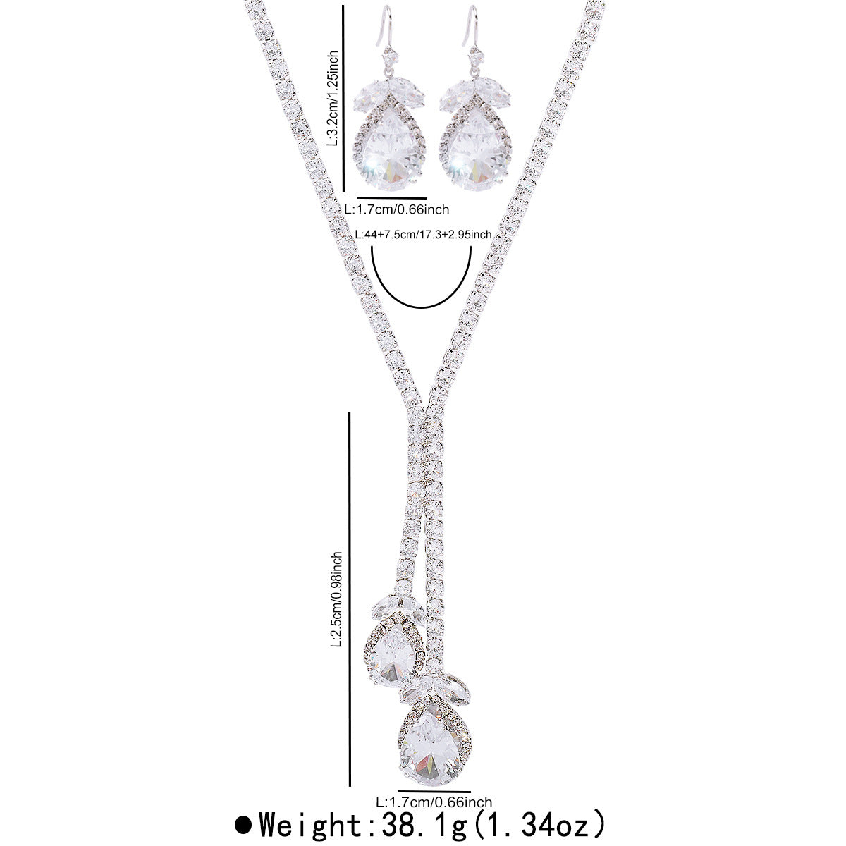 Set collana e orecchini in rame e zirconi geometrici ovali eleganti di alta gamma da donna